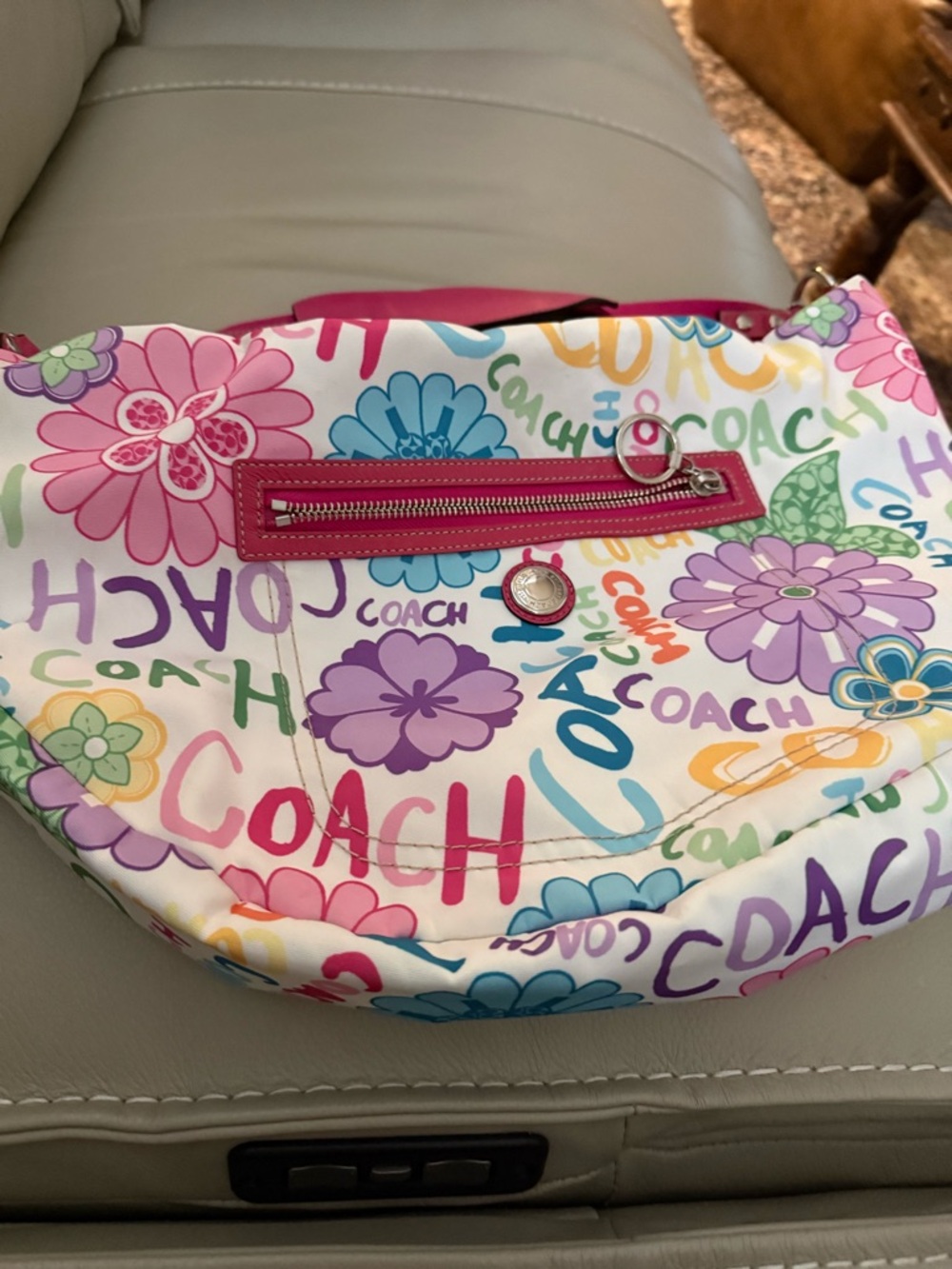 Coach Multicolor Floral Logo Print Shoulder Bag - Pink Trim